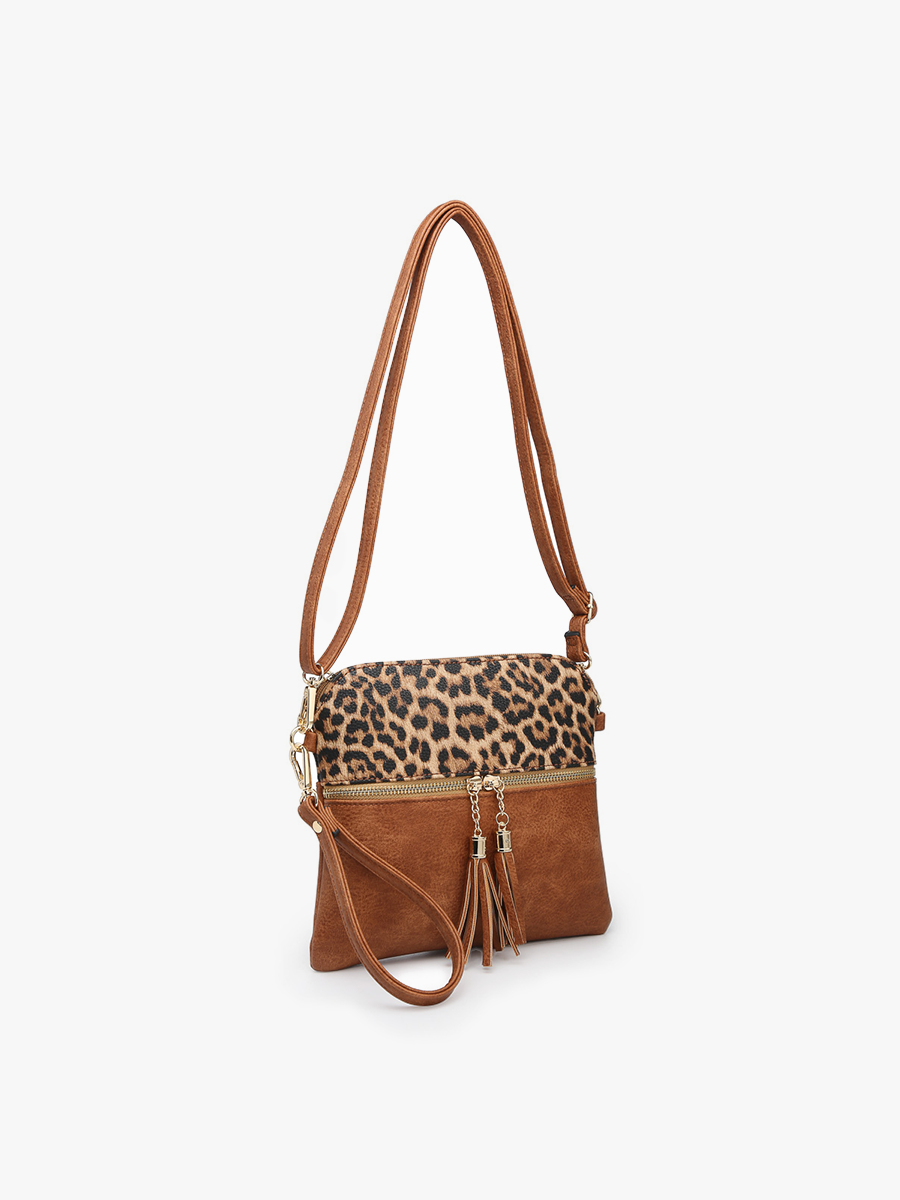 Tara Double Zip Crossbody/Wristlet: Cow-Brown