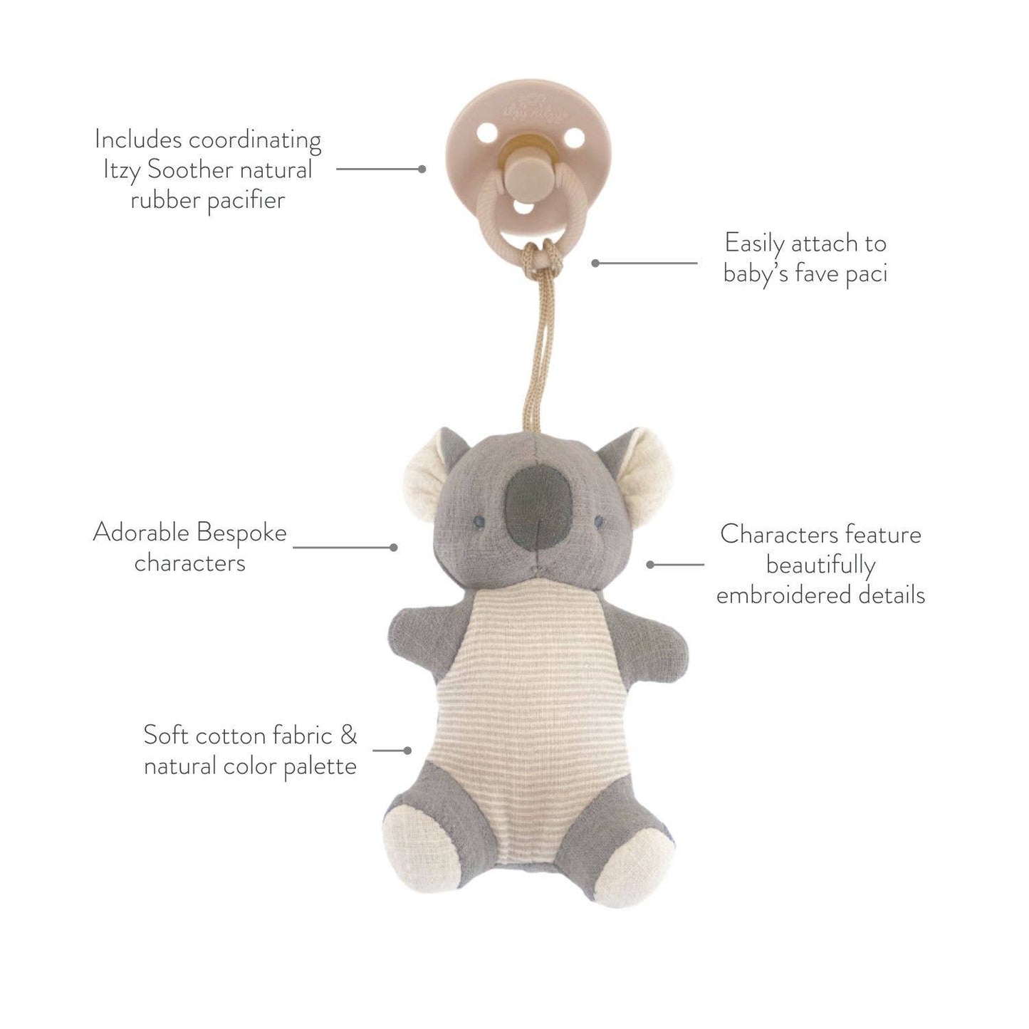 *NEW* Bitzy Pal Natural Rubber Pacifier & Stuffed Animal: Cow