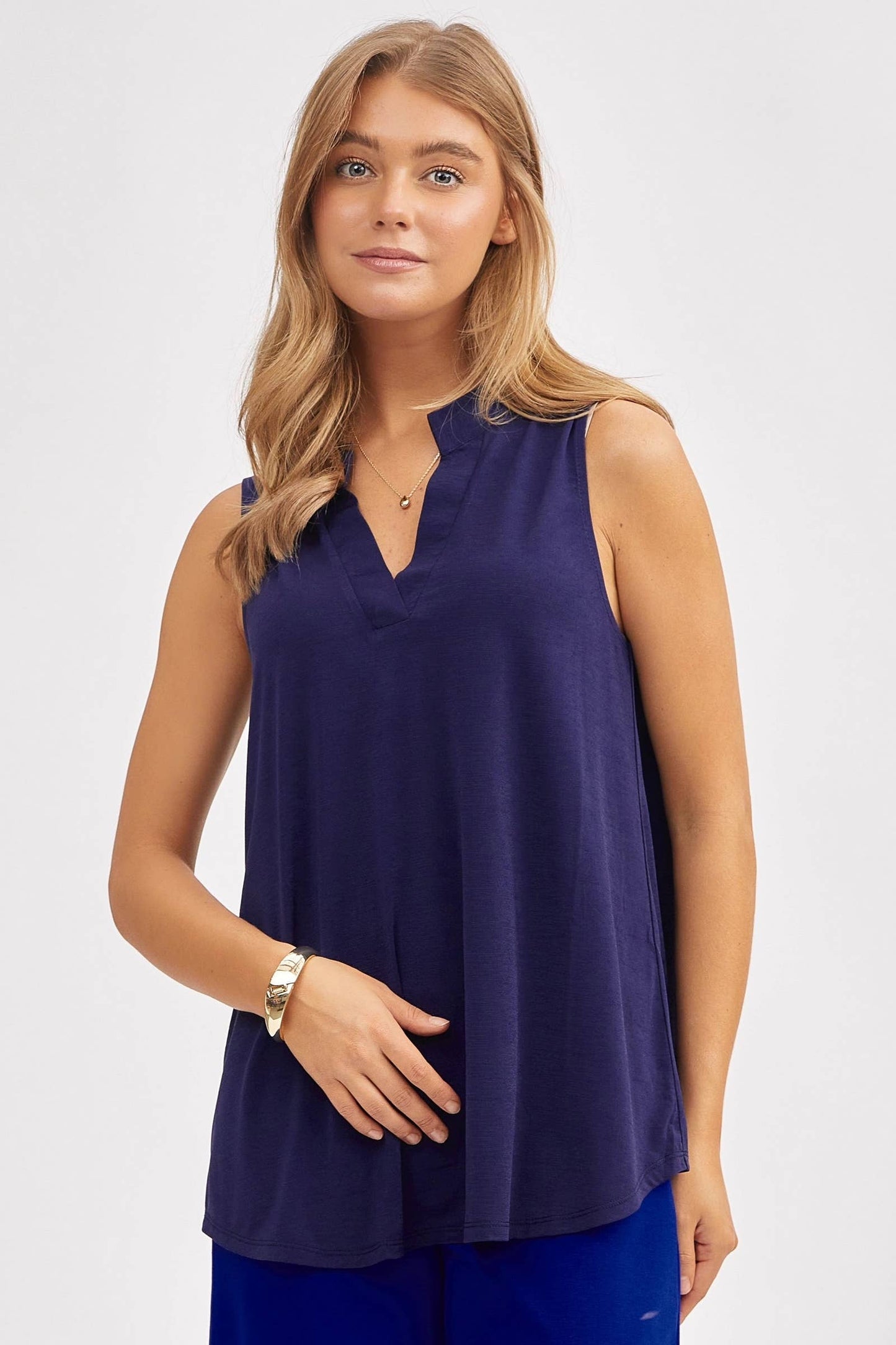 Solid Lizzy A-Line Tank Top: NAVY / S