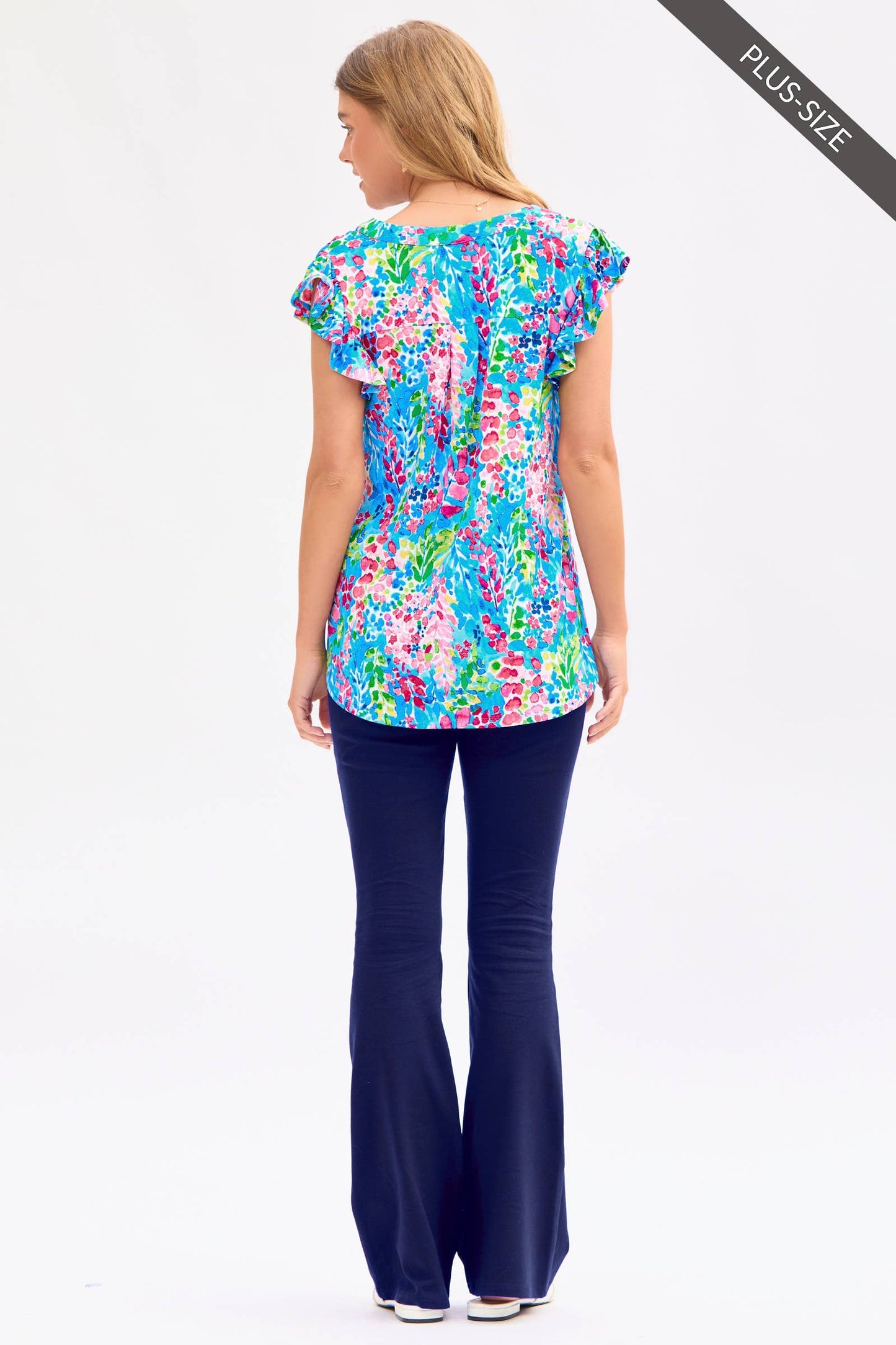 PLUS SIZE Lizzy Flutter Sleeve Short Sleeve Top: ROYAL / 2X