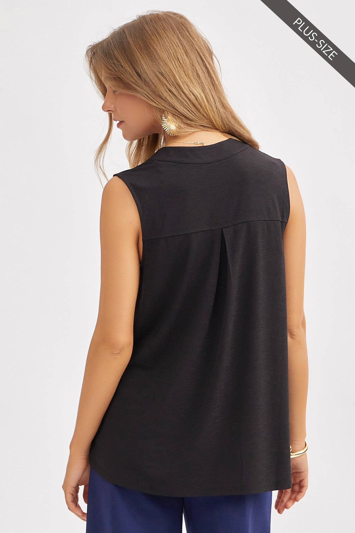 PLUS SIZE Solid Lizzy A-Line Tank Top: NAVY / 3X