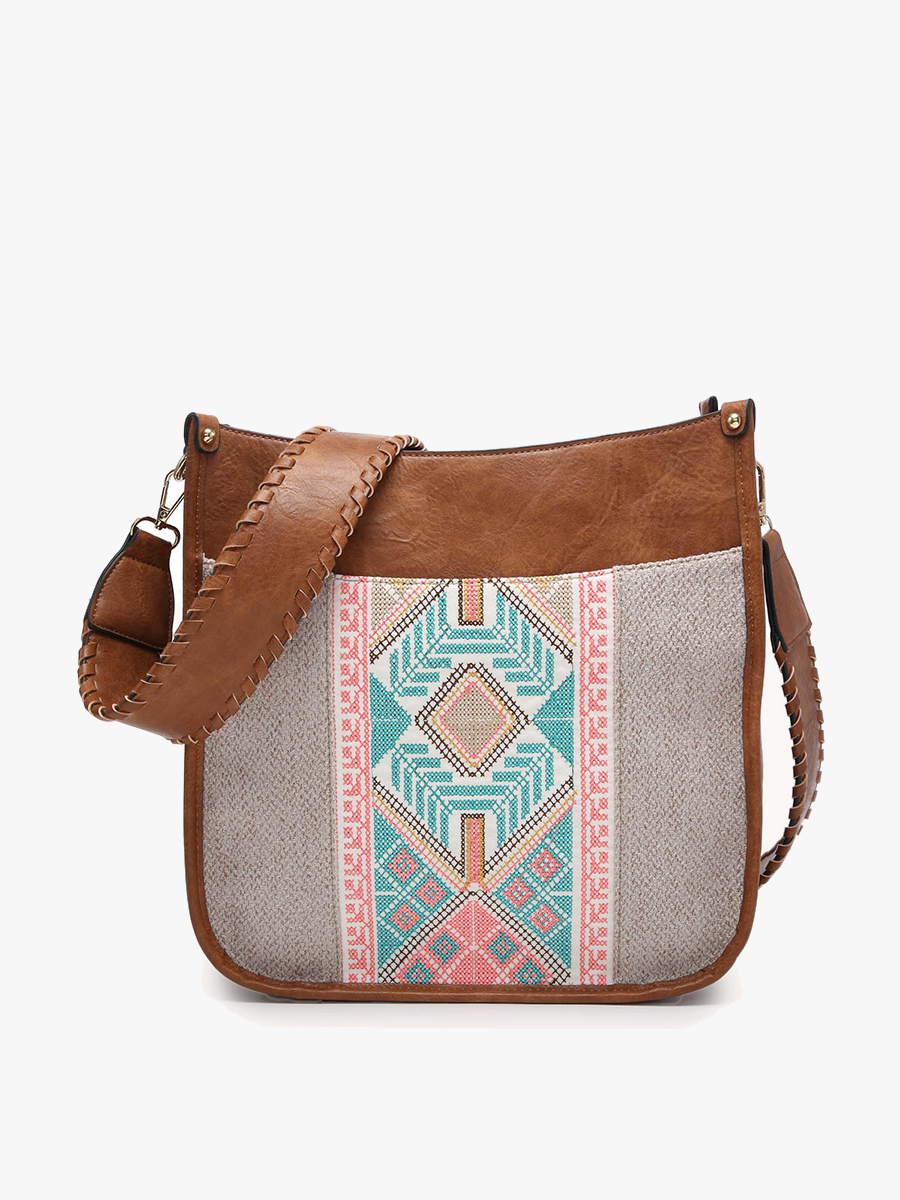 Chloe Tribal Crossbody w/ Guitar Strap: Brown/Mint