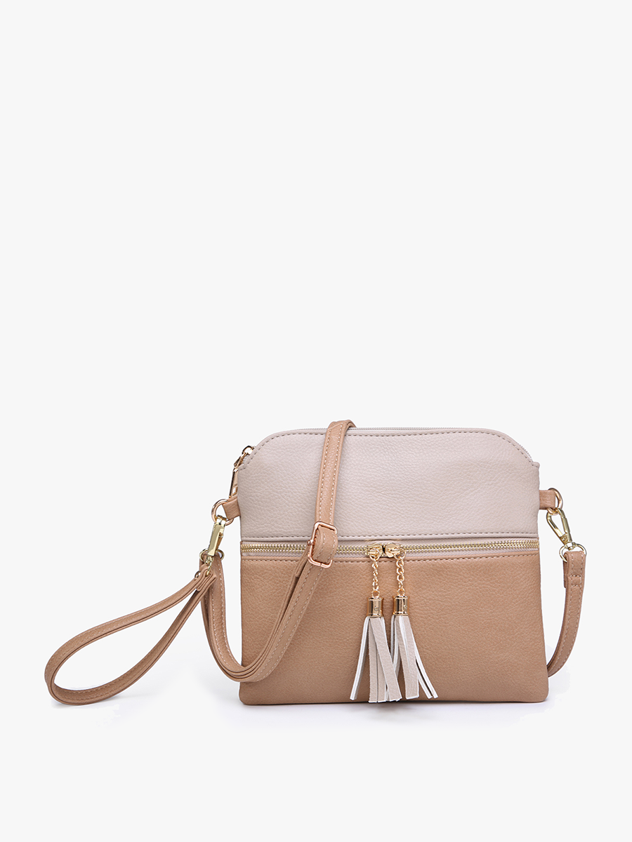 Tara Double Zip Crossbody/Wristlet: Cow-Brown