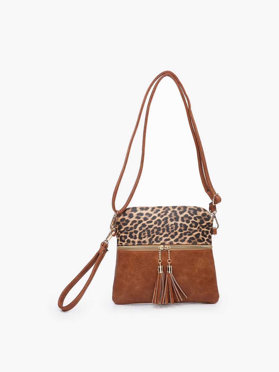Tara Double Zip Crossbody/Wristlet: Cow-Brown