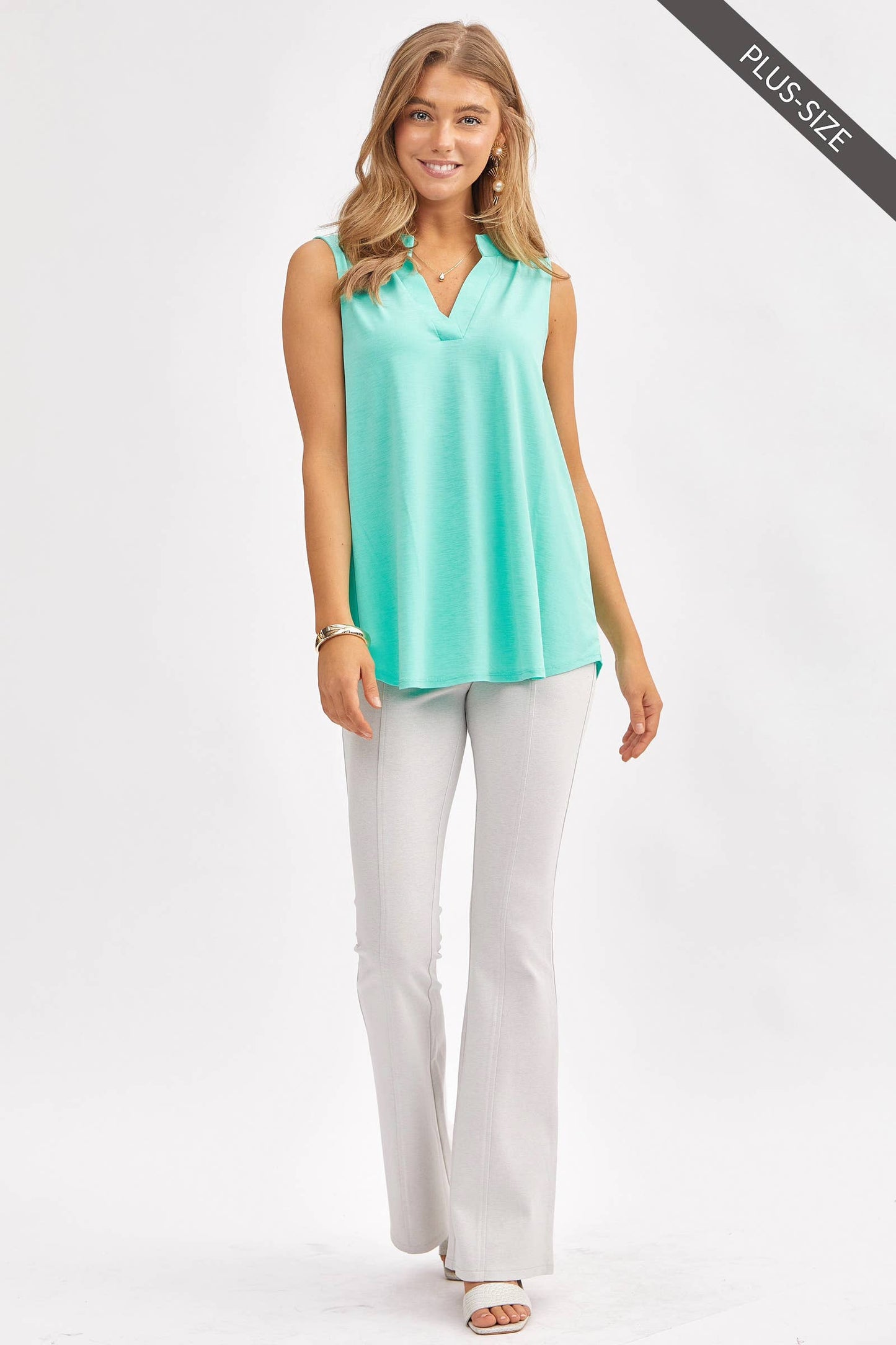PLUS SIZE Solid Lizzy A-Line Tank Top: NAVY / 3X