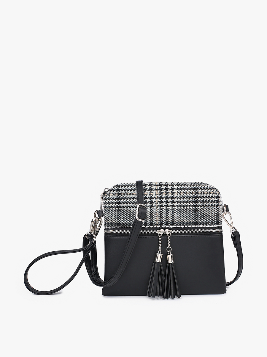 Tara Plaid Two-Tone Crossbody: Plaid-White