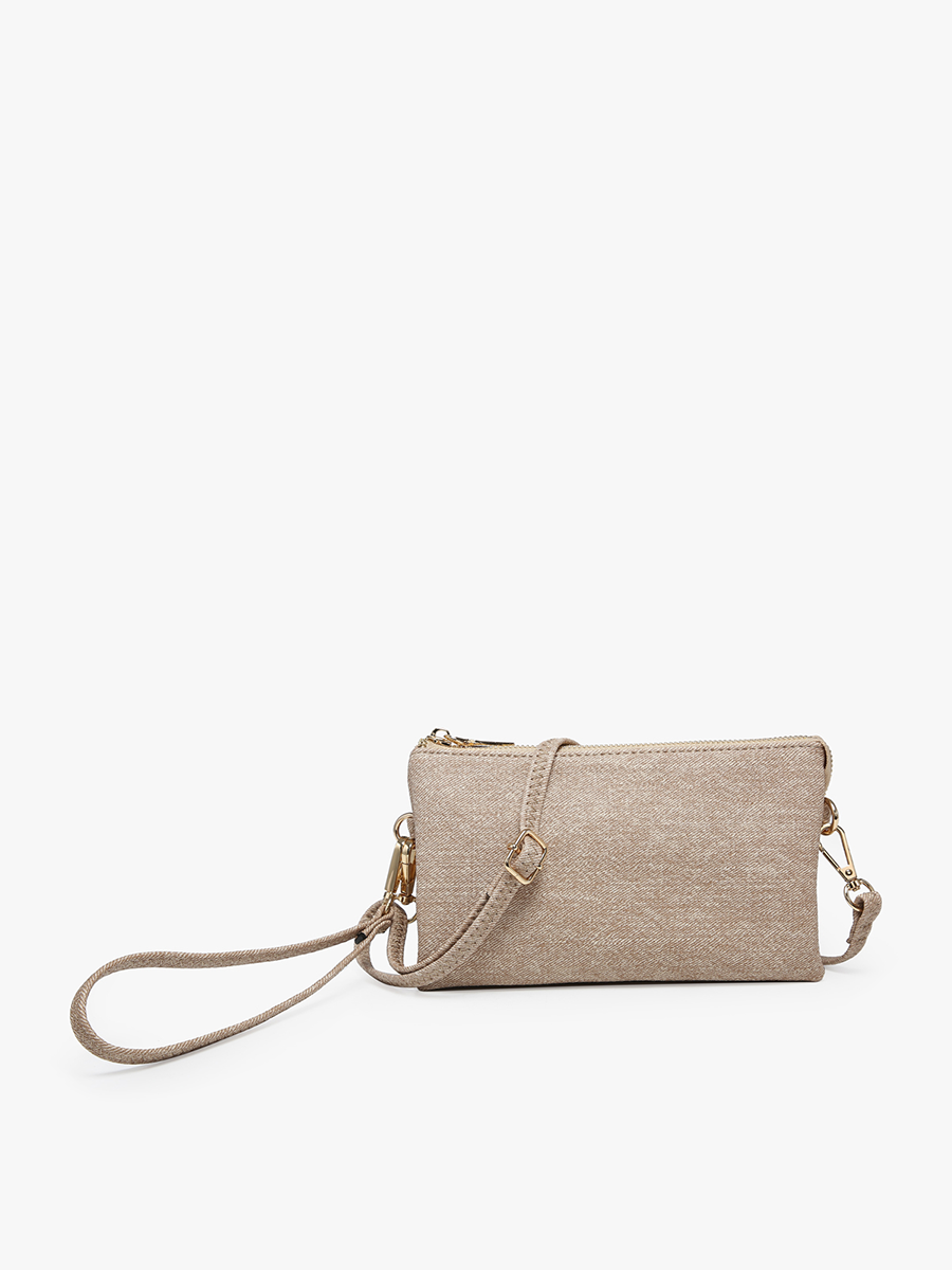 Riley Monogrammable 3 Compartment Crossbody/Wristlet: Light Grey