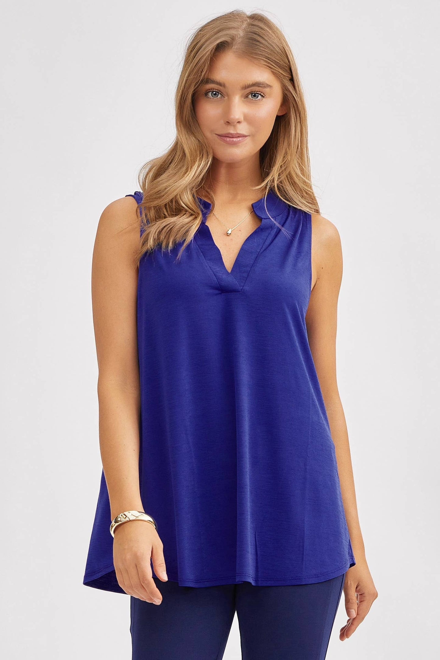 Solid Lizzy A-Line Tank Top: NAVY / S