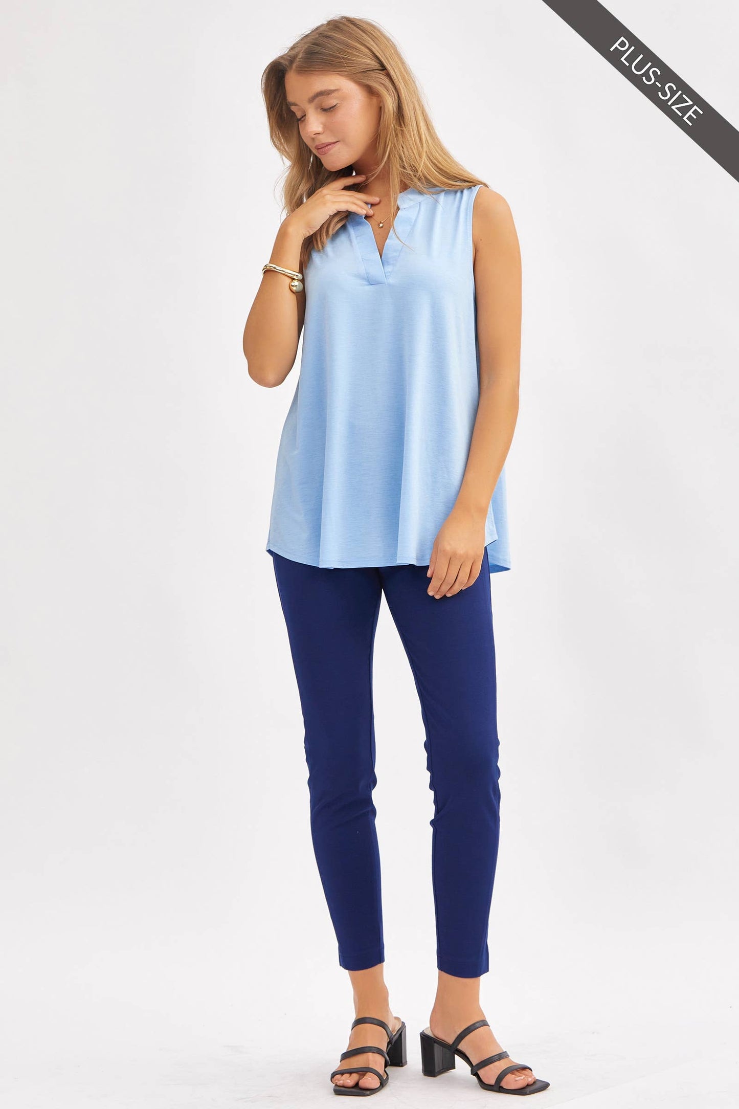 PLUS SIZE Solid Lizzy A-Line Tank Top: NAVY / 2X