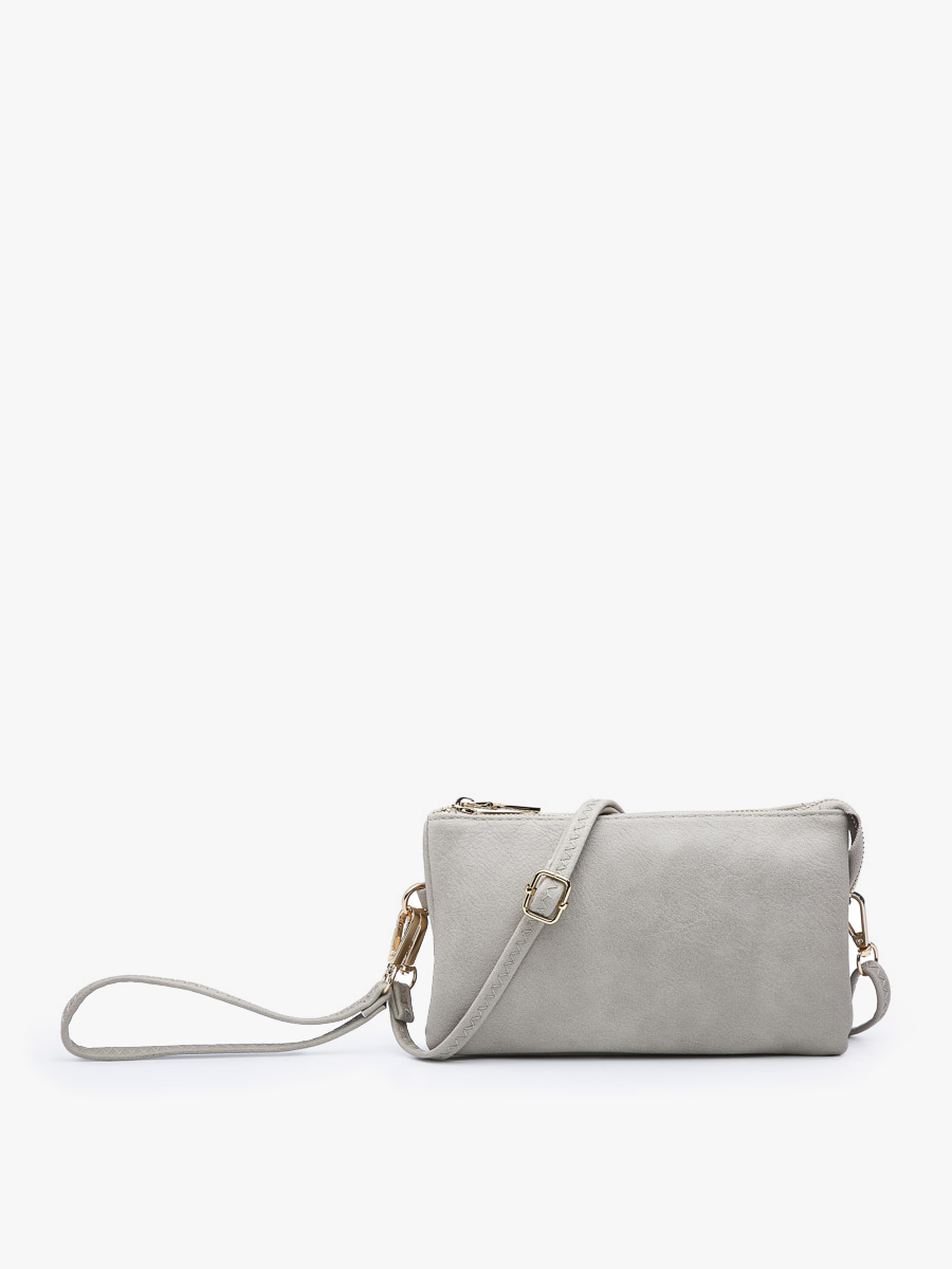 Riley Monogrammable 3 Compartment Crossbody/Wristlet: Light Grey