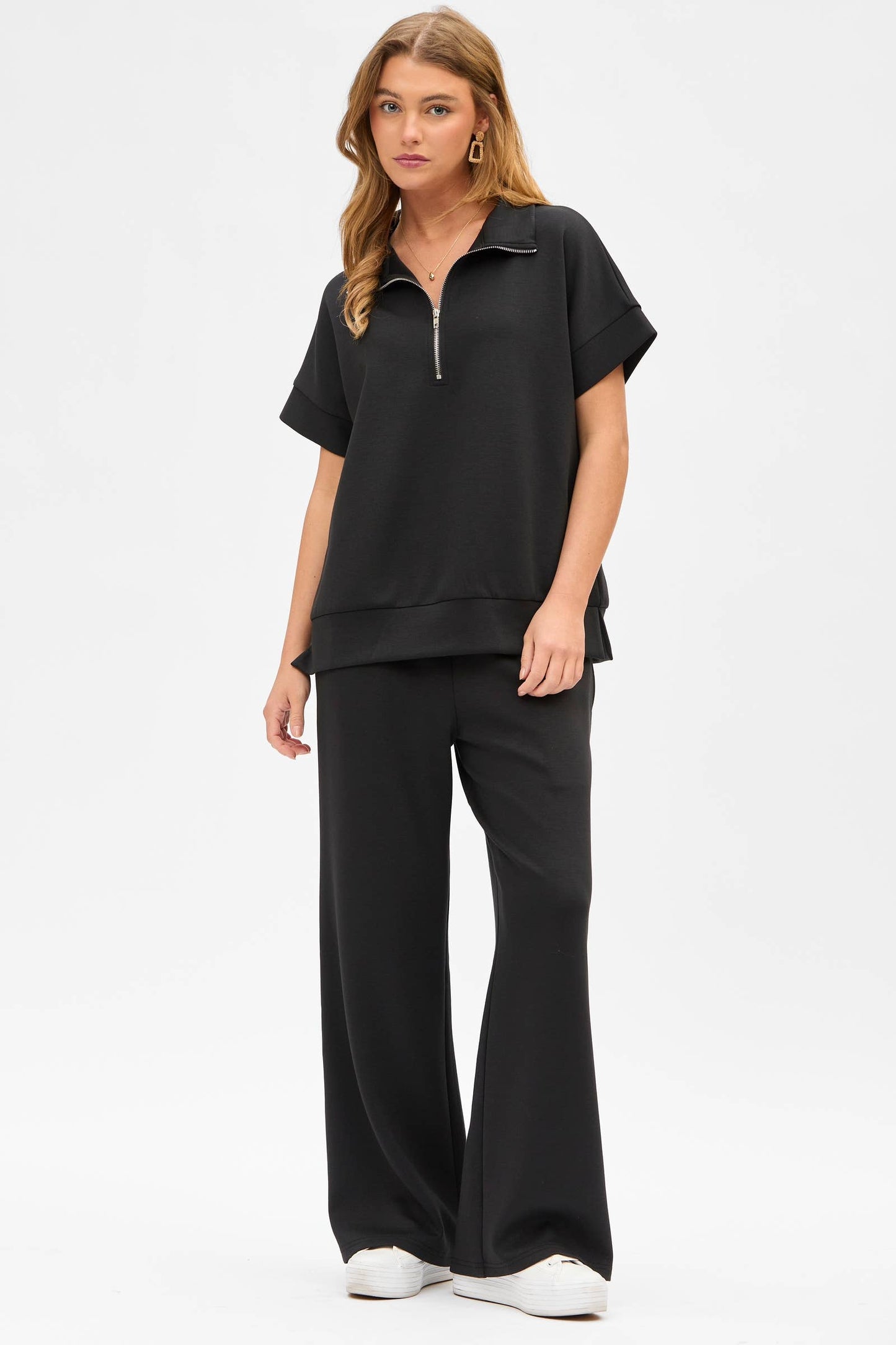 Short Sleeve Quarter Zip + Pants Modal Set TRVSET-CATALINA: BLACK / S