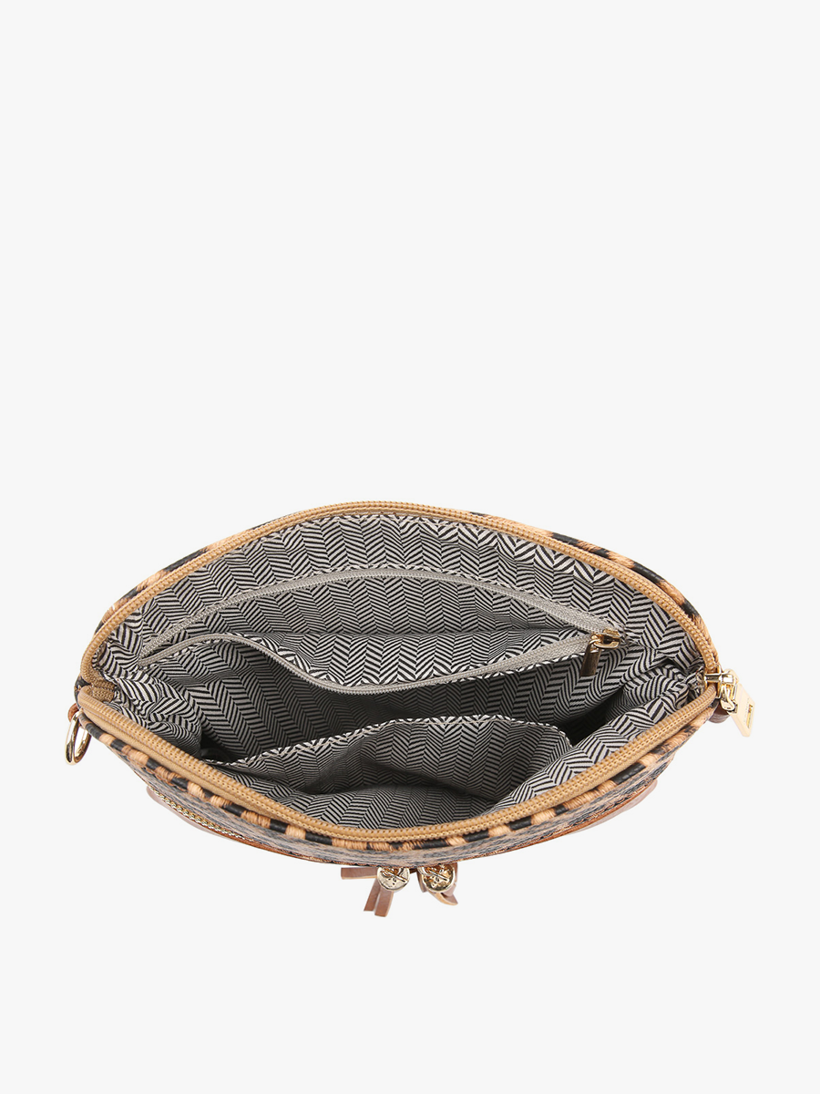 Tara Double Zip Crossbody/Wristlet: Cow-Brown