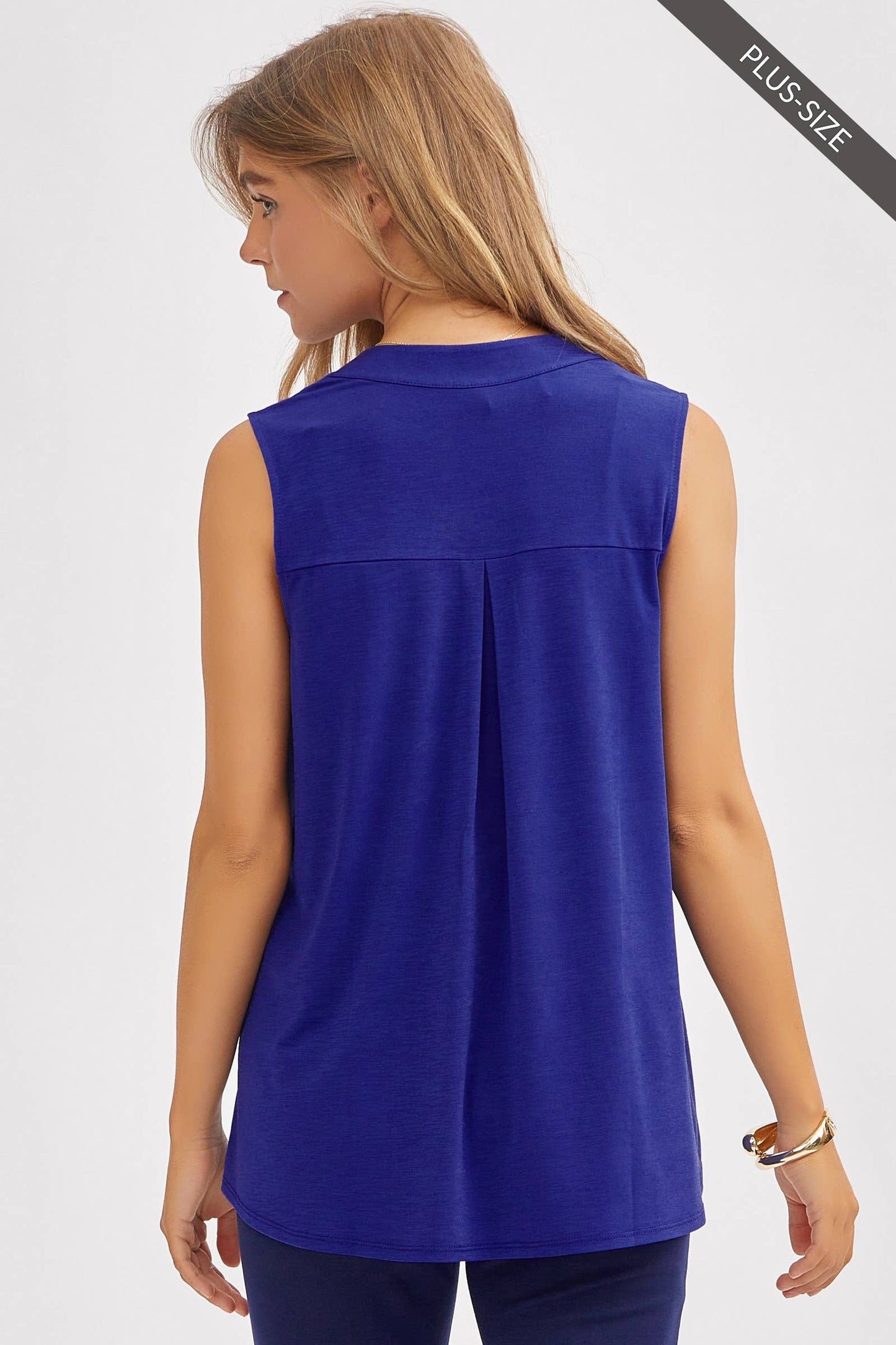 PLUS SIZE Solid Lizzy A-Line Tank Top: NAVY / 3X