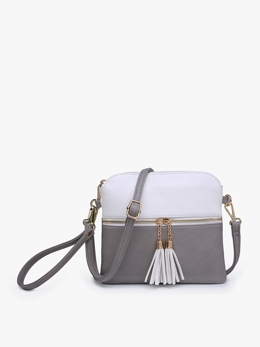 Tara Double Zip Crossbody/Wristlet: Cow-Brown