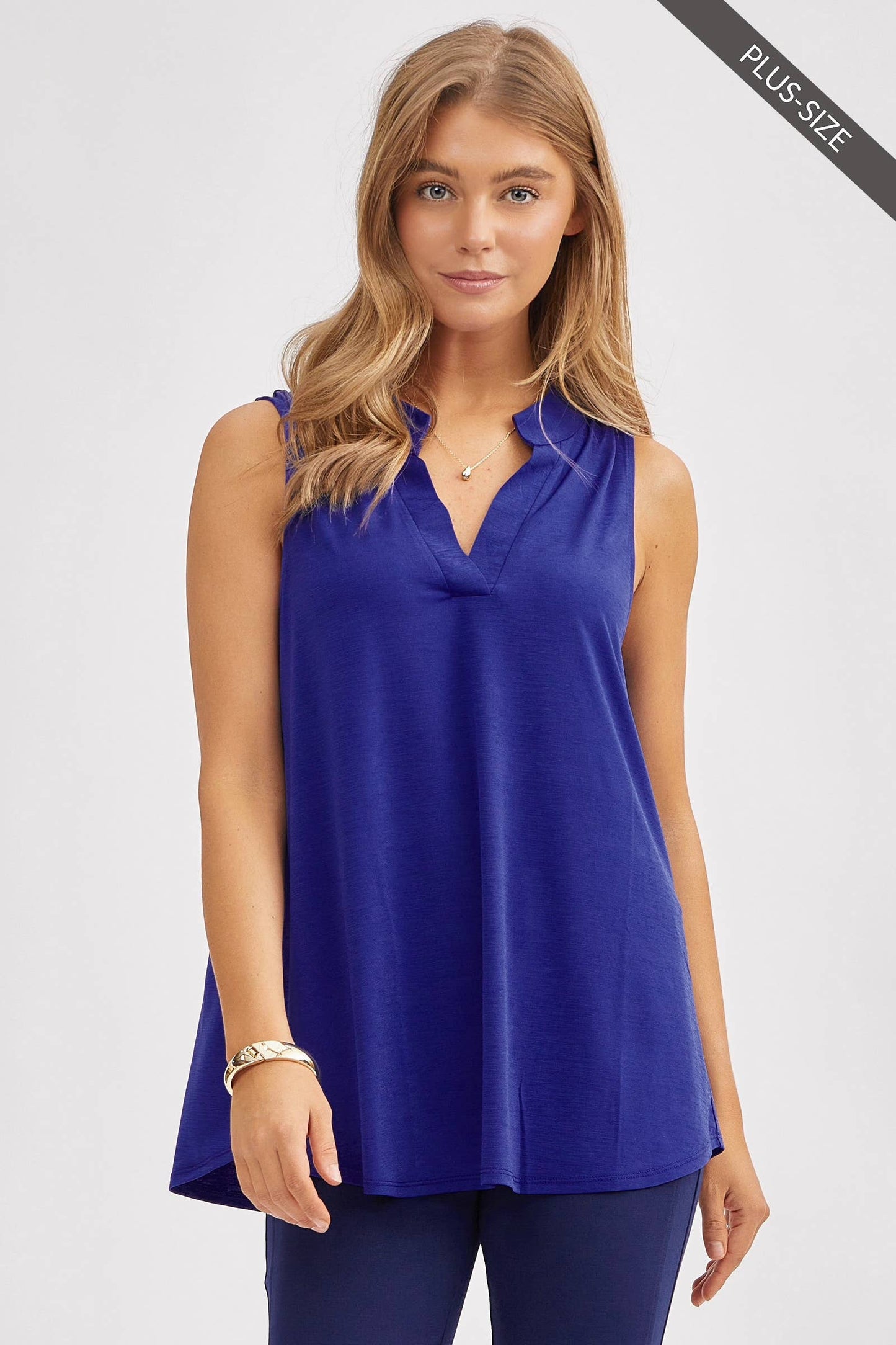 PLUS SIZE Solid Lizzy A-Line Tank Top: NAVY / XL