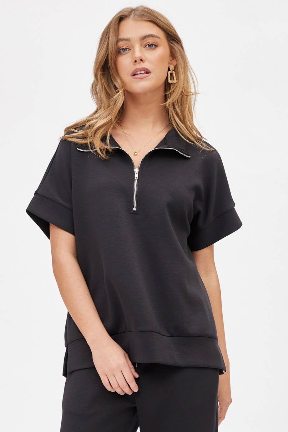 Short Sleeve Quarter Zip + Pants Modal Set TRVSET-CATALINA: BLACK / S