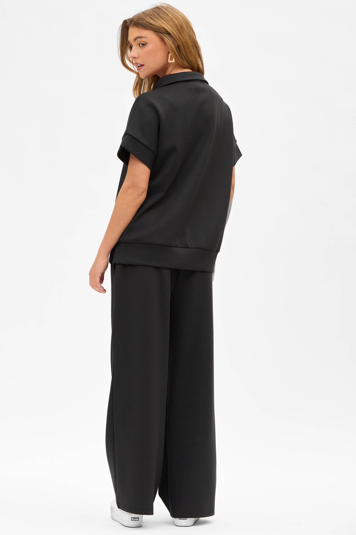 Short Sleeve Quarter Zip + Pants Modal Set TRVSET-CATALINA: BLACK / S
