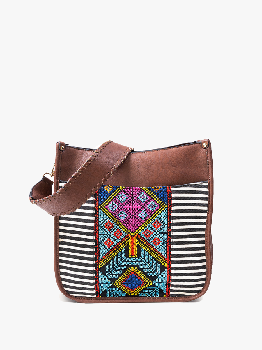 Chloe Tribal Crossbody w/ Guitar Strap: Brown/Mint