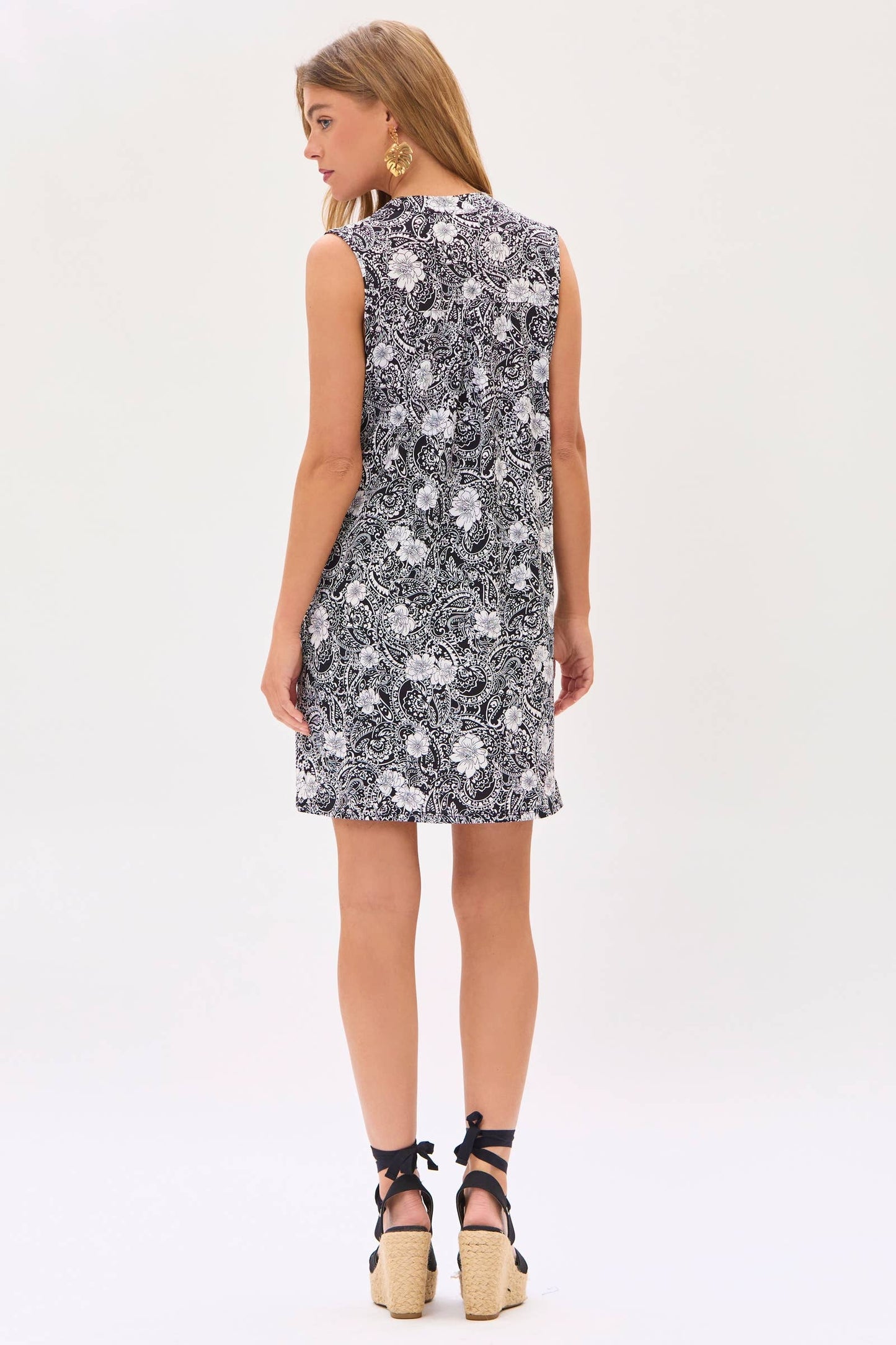 Date Night Black Floral Paisley Print Dress: BLACK / S