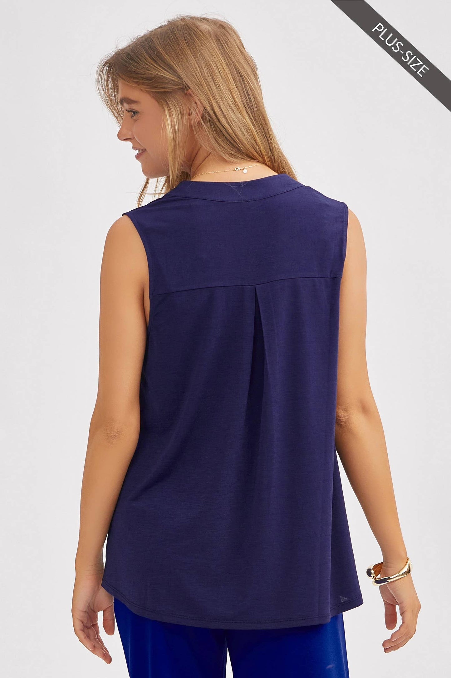 PLUS SIZE Solid Lizzy A-Line Tank Top: NAVY / 3X