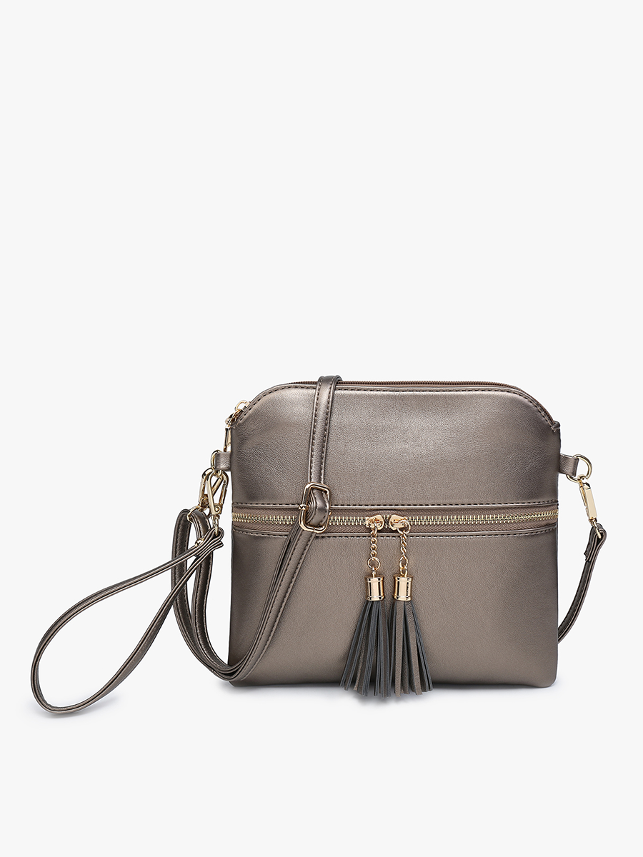 Tara Double Zip Crossbody/Wristlet: Cow-Brown