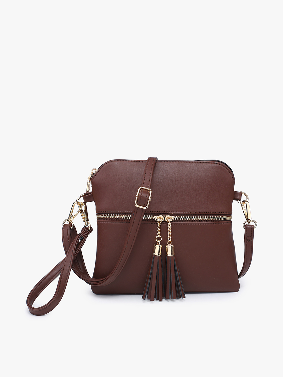 Tara Double Zip Crossbody/Wristlet: Cow-Brown