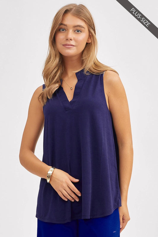 PLUS SIZE Solid Lizzy A-Line Tank Top: NAVY / XL