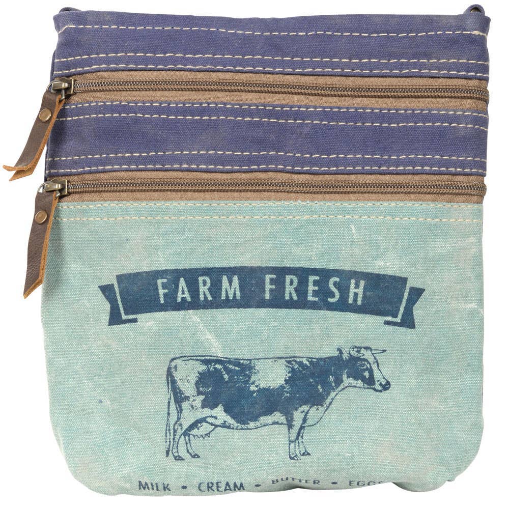 Double Zipper Light Green Vintage Cow