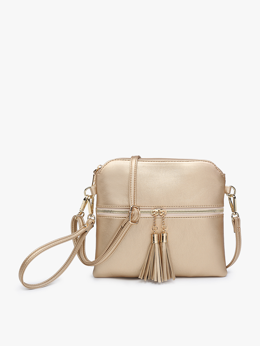 Tara Double Zip Crossbody/Wristlet: Cow-Brown