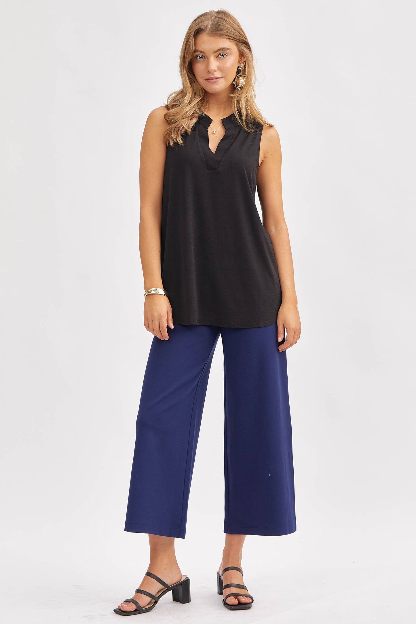 Solid Lizzy A-Line Tank Top: BLACK / S