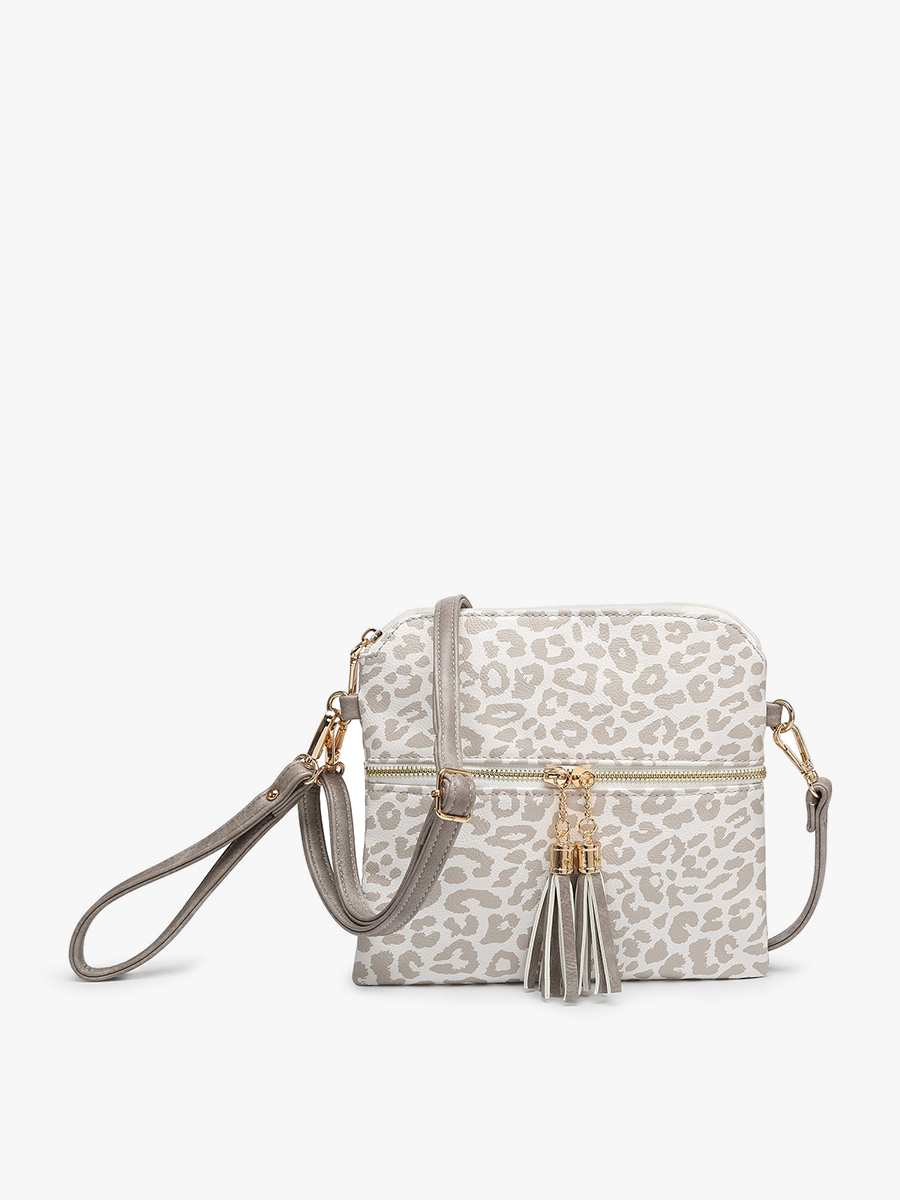Tara Double Zip Crossbody/Wristlet: Cow-Brown