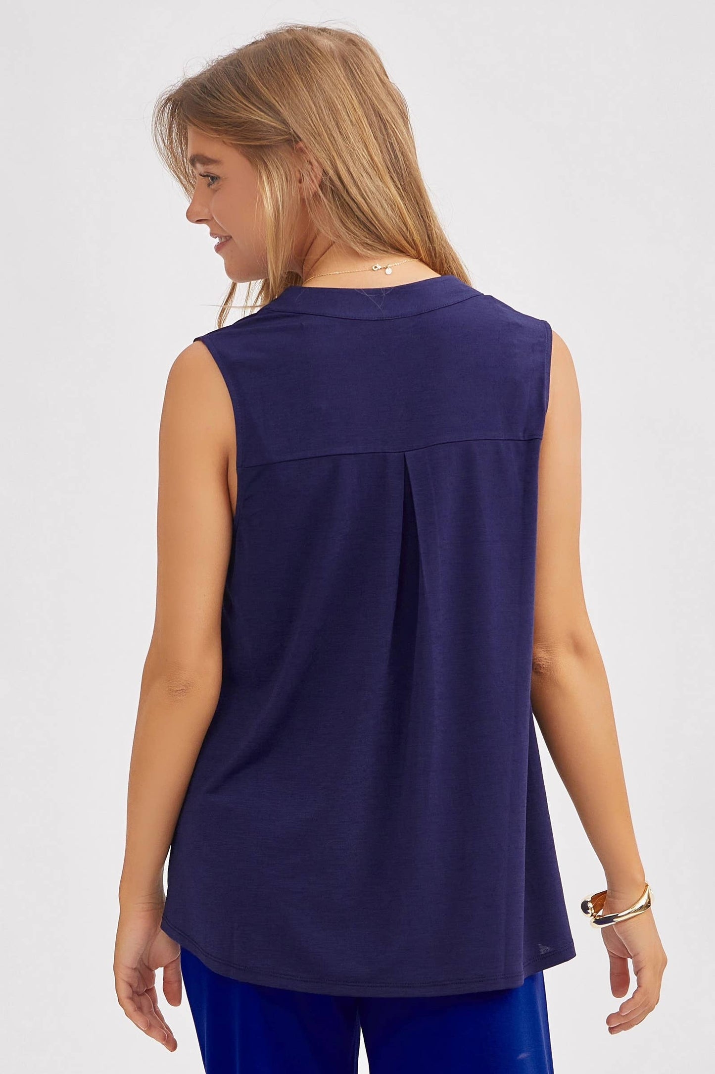 Solid Lizzy A-Line Tank Top: NAVY / S