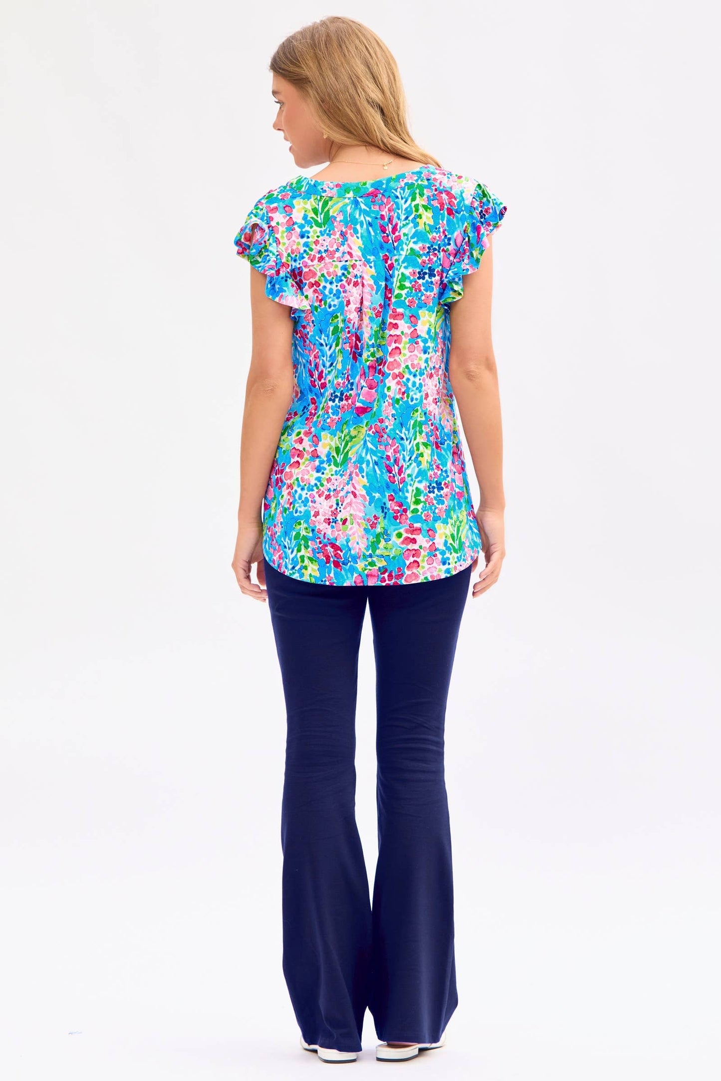 Lizzy Flutter Sleeve Short Sleeve Top: ROYAL / M