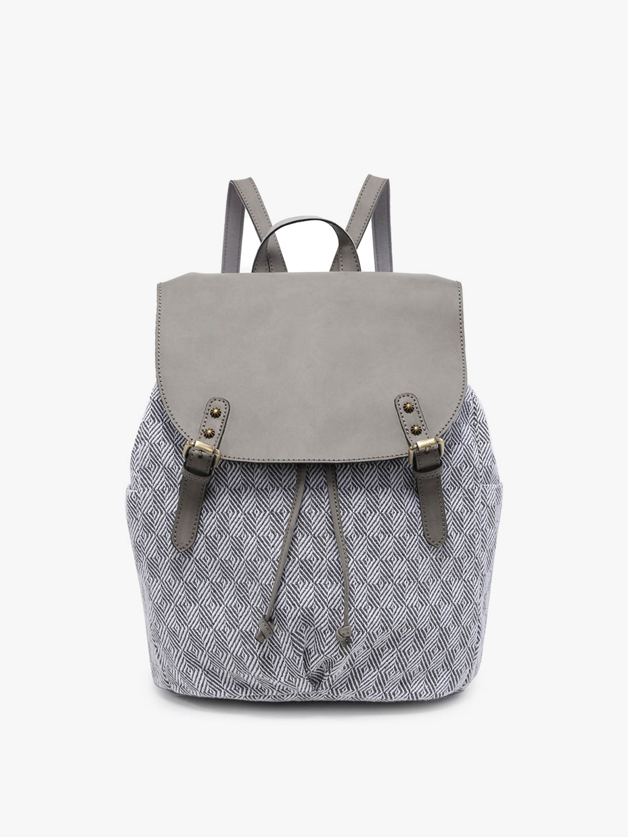 Tatum Canvas Backpack w/ Flapover: Diamond-Lt. Grey