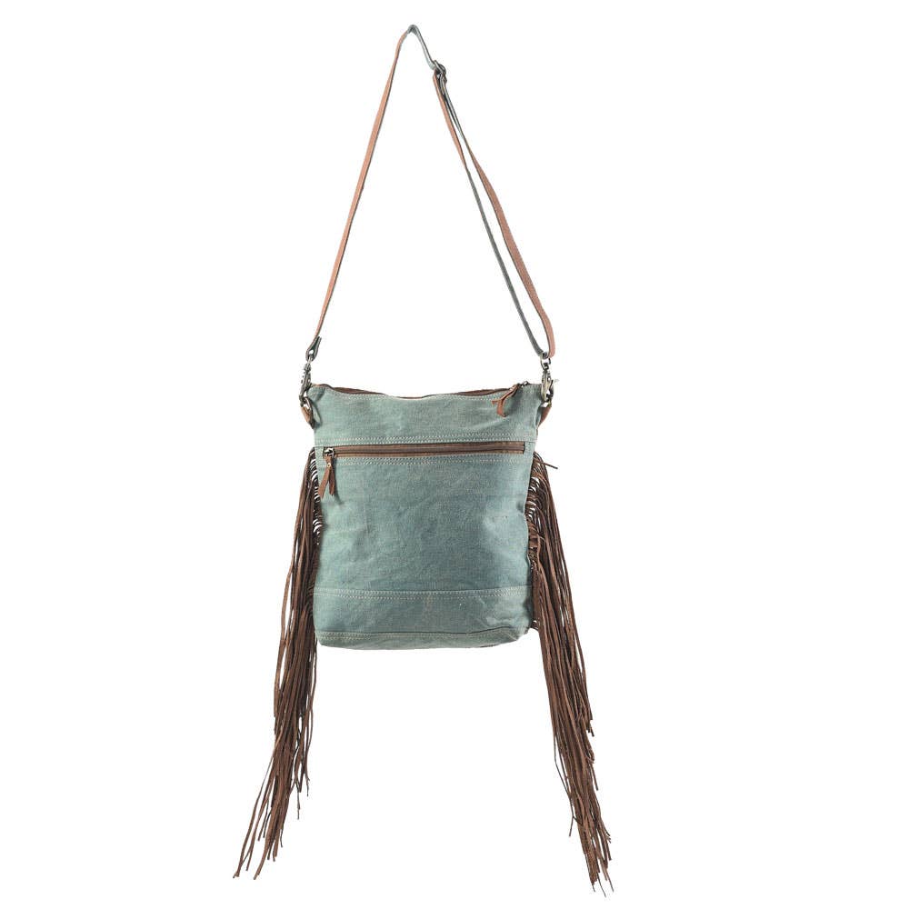Clea Ray Vintage Crossbody with Leather Fringe, Rug and Fur Canvas