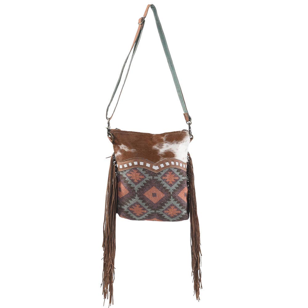 Clea Ray Vintage Crossbody with Leather Fringe, Rug and Fur Canvas