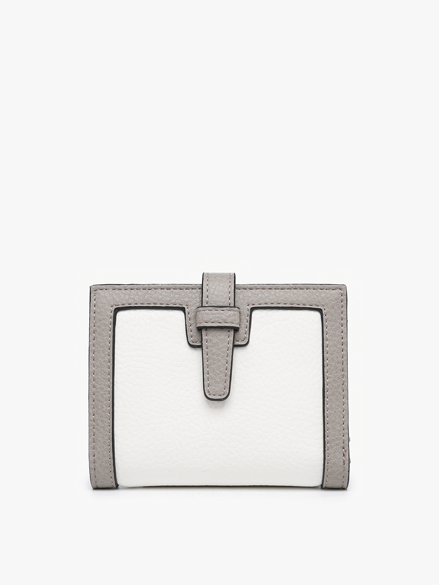 Bessie Canvas Wallet w/ Slip Closure: White/Grey