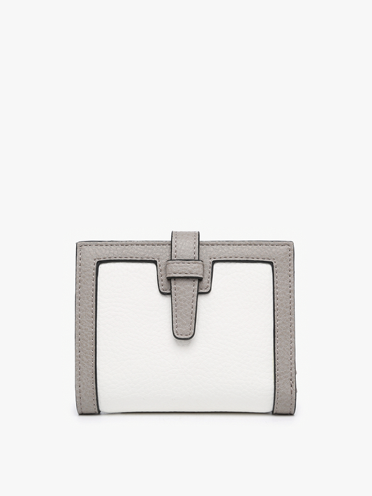 Bessie Canvas Wallet w/ Slip Closure: White/Grey