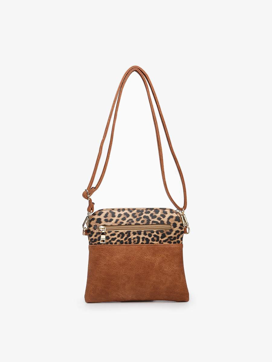 Tara Double Zip Crossbody/Wristlet: Cow-Brown
