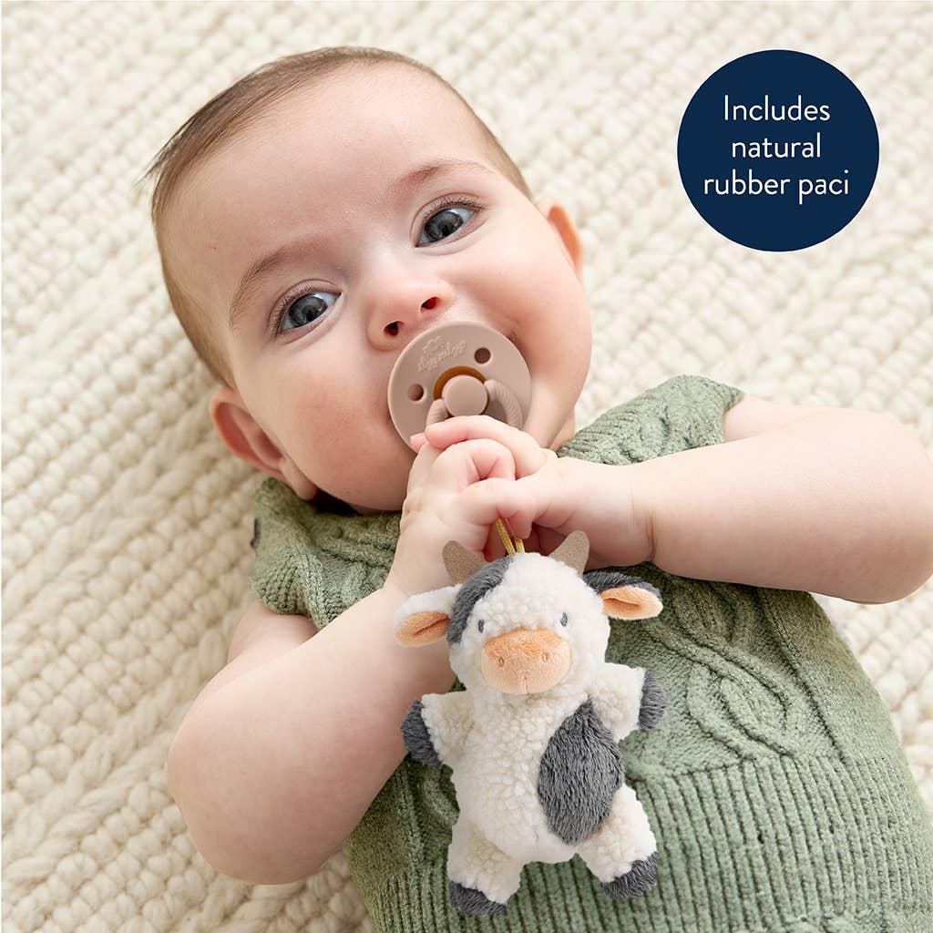 *NEW* Bitzy Pal Natural Rubber Pacifier & Stuffed Animal: Cow