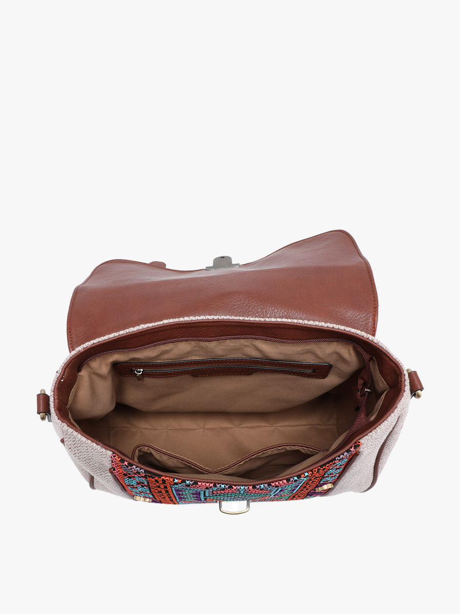 Harlow Aztec Embroidered Satchel: Sand/Blue