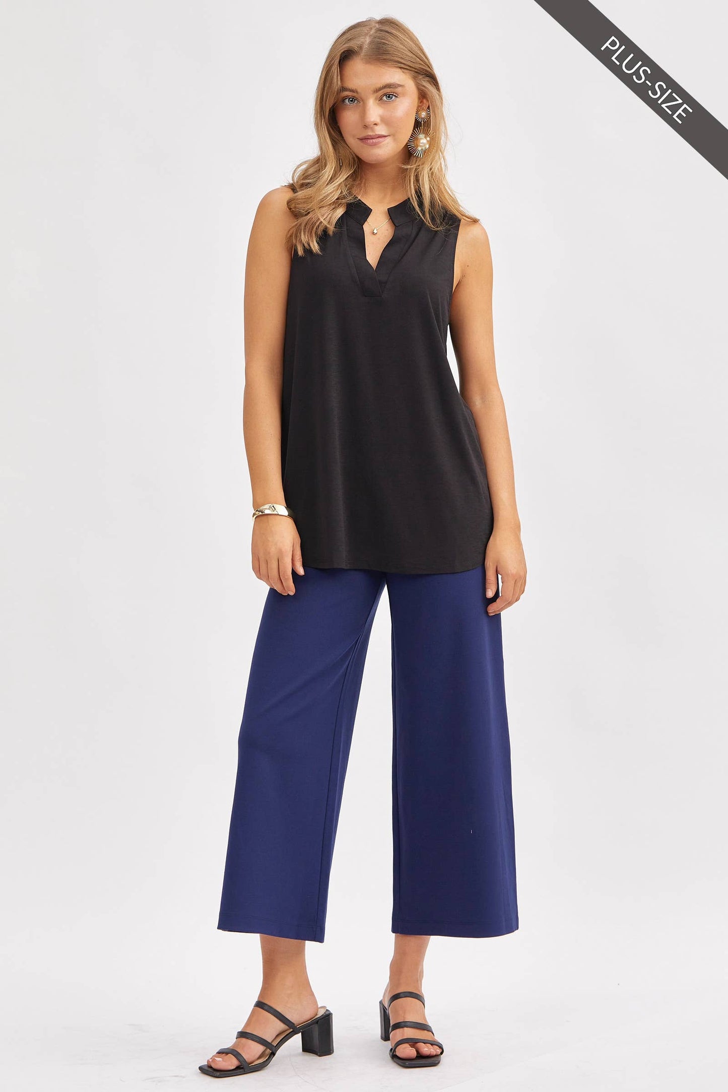 PLUS SIZE Solid Lizzy A-Line Tank Top: NAVY / 3X