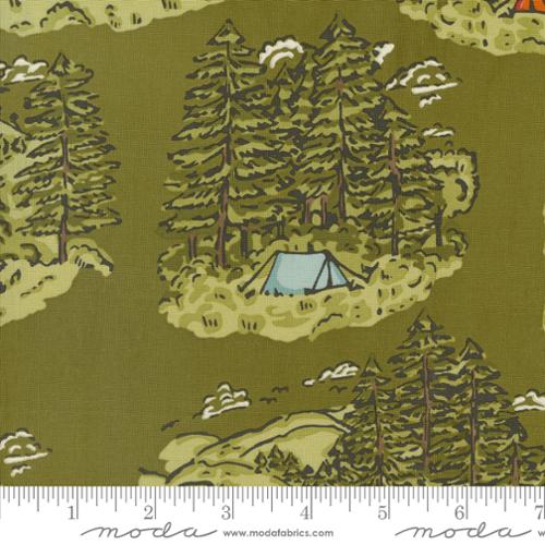 The Great Outdoors Forest Green 20880 13 Moda Vintage Camping Scene