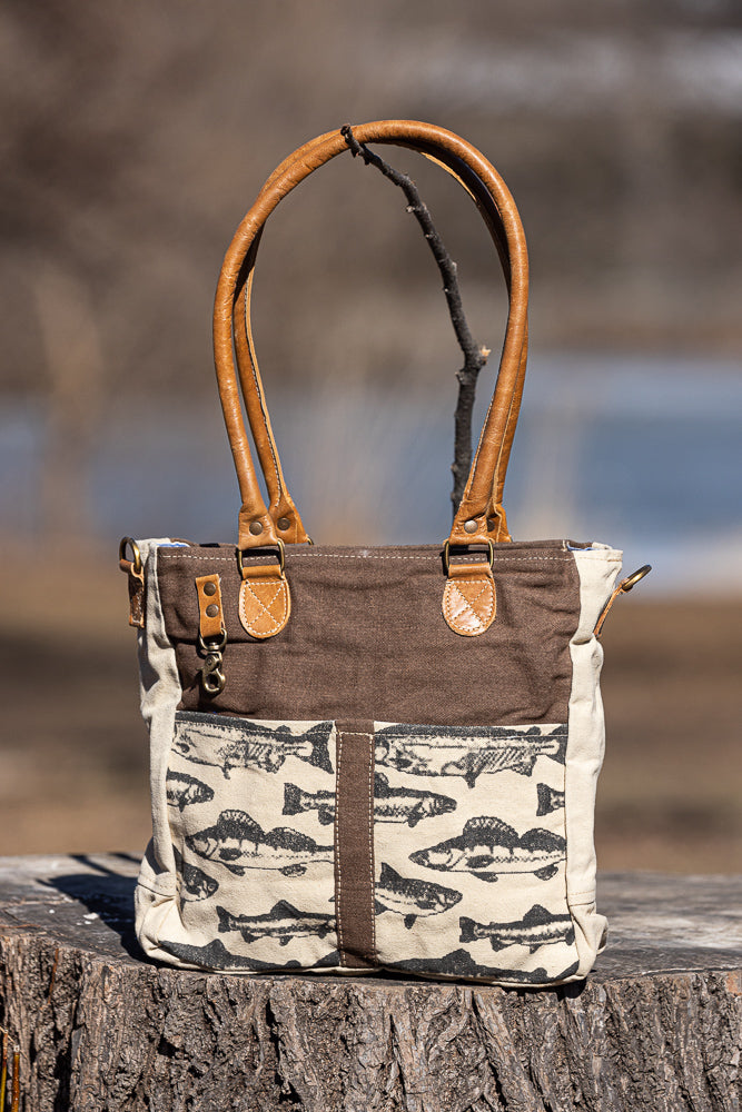 Clea Ray Fishes Tote Canvas Bag Purse Vintage