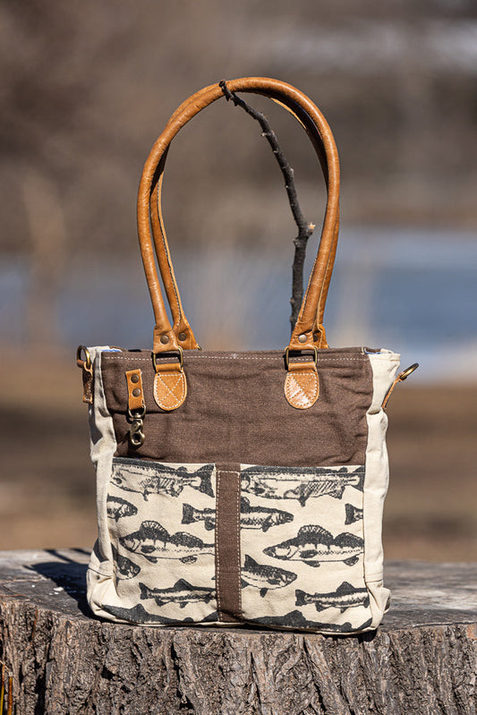 Clea Ray Fishes Tote Canvas Bag Purse Vintage