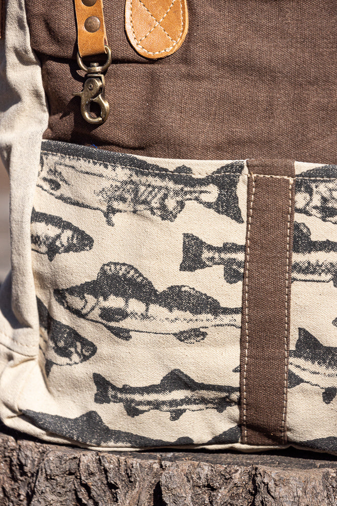 Clea Ray Fishes Tote Canvas Bag Purse Vintage