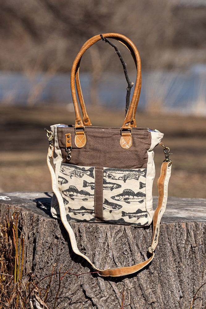 Clea Ray Fishes Tote Canvas Bag Purse Vintage