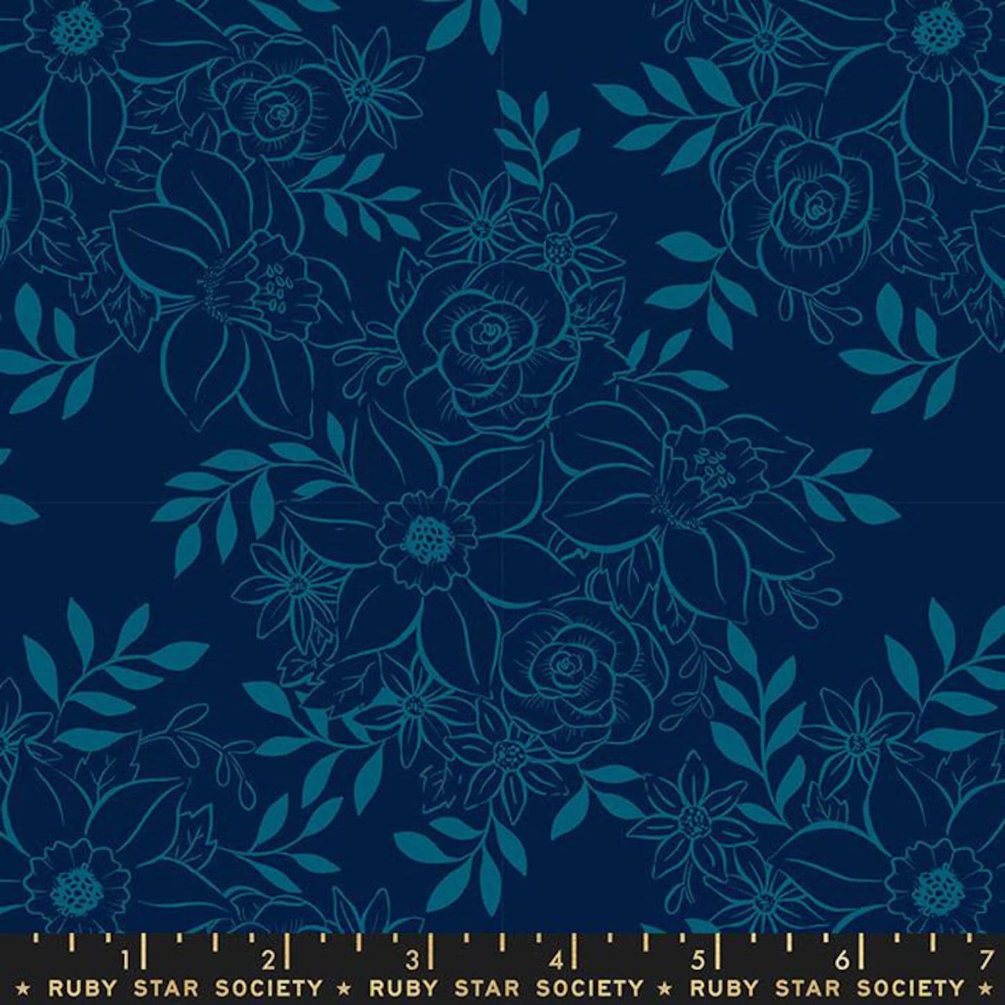 Winterglow for Moda Fabric by Ruby Star Society Navy Teal on Navy Flower RS5108 12