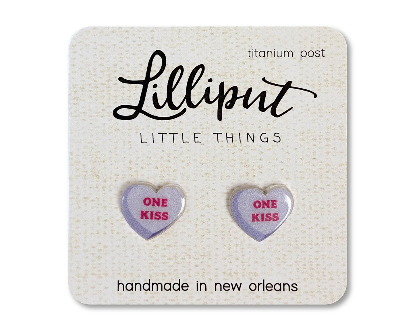 Lilliput Purple Conversation Heart Earrings