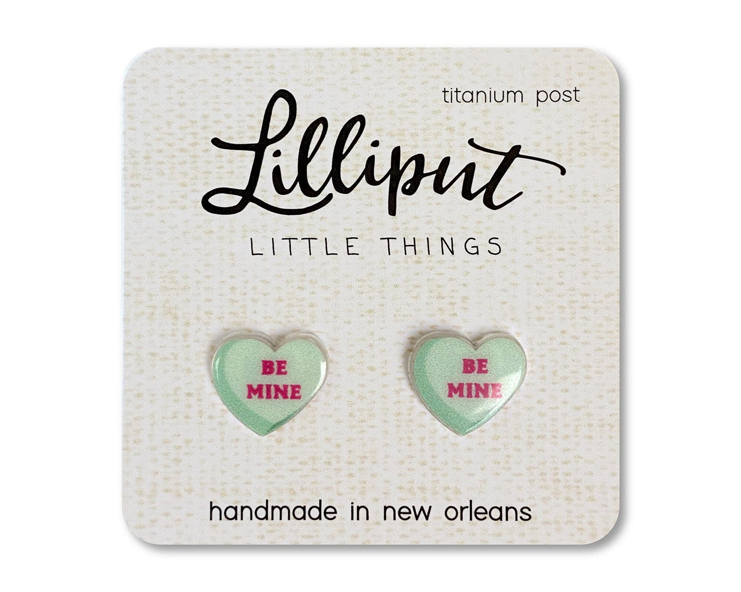 Lilliput Green Conversation Heart Earrings